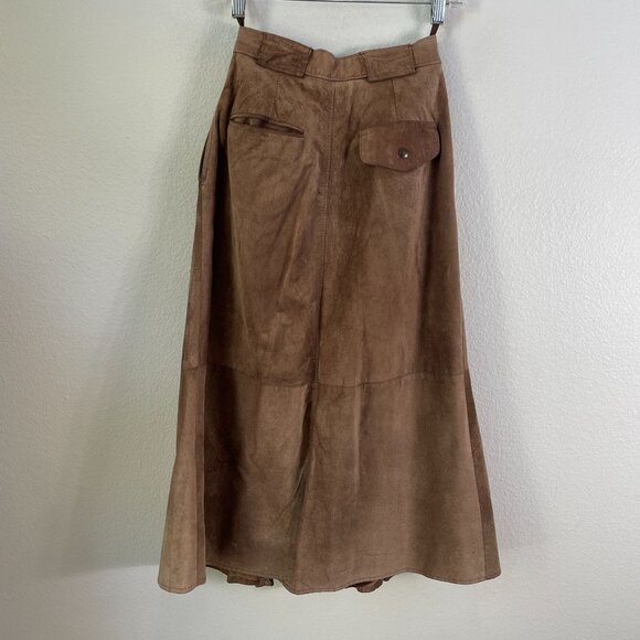 Vintage Outback Red Womens 2 Brown 100% Leather Pleated Midi Skirt Pockets - Picture 9 of 12